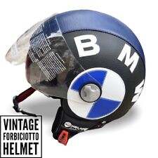 Casco vintage in pelle personalizzato ricamo BMW Visiera Interna e/o Doppia