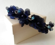CERCHIETTO PER CAPELLI  DONNA IN RASO BLU CON FIORI IN ORGANZA