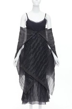 raro abito ROMEO GIGLI vintage nero misto lana stropicciato scialle trasparente IT42 M