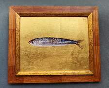 QUADRO MODERNO DIPINTO A MANO CON FOGLIA  D'ORO SU TAVOLETTA.IDEA REGALO SARDINA
