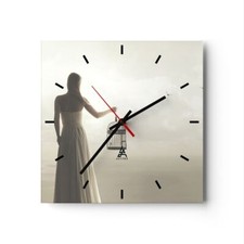 Orologio da Parete in Vetro 30x30cm Donna Gabbia Uccello Moderno Silenzioso
