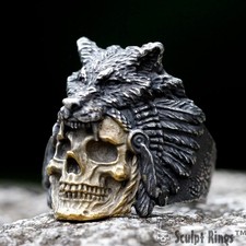 Anello lupo teschio in acciaio