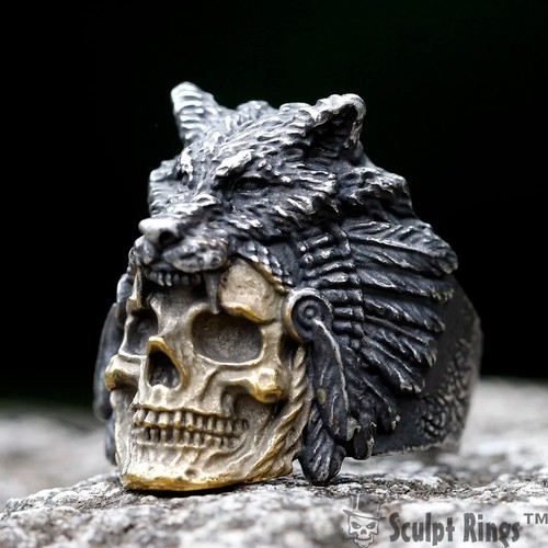 Anello lupo teschio acciaio - anello, in