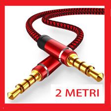 CAVO AUX AUDIO 2 METRI PRO JACK 3,5 MASCHIO STEREO 4 PIN CUFFIE PER IPHONE IPAD