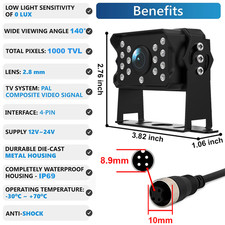 Telecamera posteriore auto 4 pin 12-24 V 18 LED retromarcia camma camion furgone parcheggio US