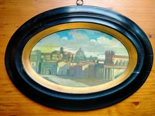 ANTICO DIPINTO OLIO Su Carta VEDUTA Roma fori Chiesa San Lorenzo  Arco Tito 