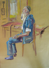 DIPINTO AD ACQUERELLO ORIGINALE XX° RITRATTO UOMO EBRAICO ORIENTALE COSTUME