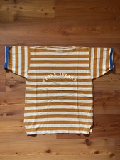 T-shirt Stone Island Reflective Arched Logo Spellout Yellow Ochre White Striped 