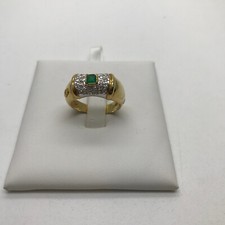 ANELLO da Donna fascia stretta con SMERALDO, diamanti e oro giallo 18 KT RE08