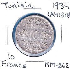 1934a Tunisia 10 Francs