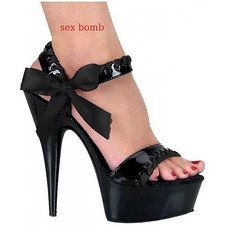 Sexy SANDALI plateau tacco 15 dal 35 al 44 NERO fiocco SATIN raso GLAMOUR 