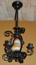 Antica Lanterna a 3 Luci in ferro battuto e ceramica Deruta 1950