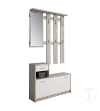 Domo Mea Mobile Ingresso Ken con Scarpiera e Specchio Cemento/Bianco