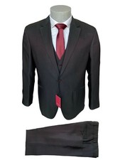 Abito uomo LUIGI BIANCHI, 3 pezzi verde scuro con riflessi bordeaux, sconto 70%.