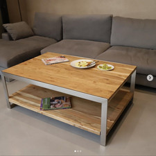 Tavolino salotto design vintage industriale shabby chic loft ferro legno casa