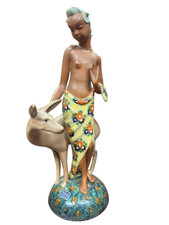 Statuina moretta con cerbiatto ceramica Preciosa