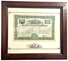 Certificato Azionario IRVING TRUST COMPANY 1932 cornice vintage Stock Certificat