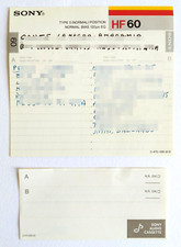 Custodia Inlay Mc Musicassetta Sony Hf60 Hf 60 Compact Cassette Tape Usata ab7