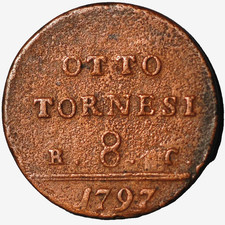 1797 Stati Italiani NAPOLI 8 Tornesi Ferdinando IV KM# 216
