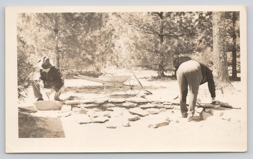 Vintage photo men bending over - vintage,