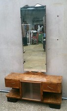 PETTINIERA VANITY POSTAZIONE TRUCCO  STILE DECO IN RADICA DI NOCE E SPECCHIO