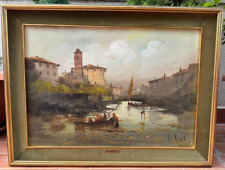 DIPINTO OLIO SU TELA - LUCIO CARGNEL (1903 - 1998) - PAESAGGIO BARCHE (63 x 83)