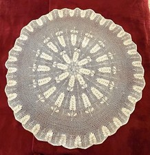 Vintage Tappeto Rotondo Cotone Bianco A Uncinetto