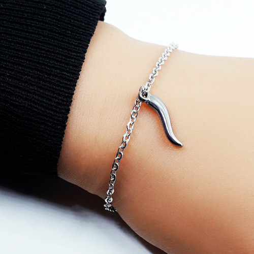 Bracciale con cornetto - con, argento