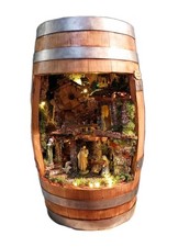 Presepe artigianale in Botte di Legno Vintage con  Personaggi e Luci Led H 56cm