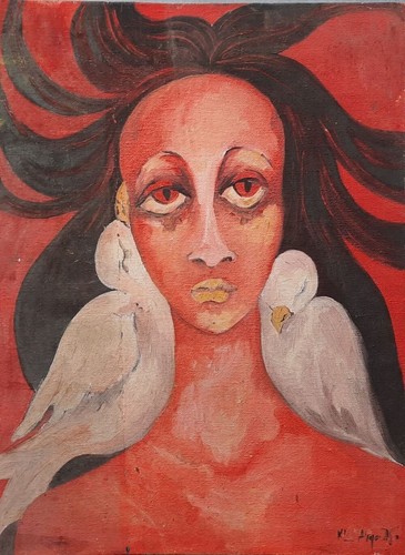 Dipinto olio africano - , firmato