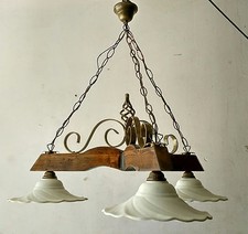 Lampadario rustico ferro legno terracotta col. noce scuro/ bronzo antico 