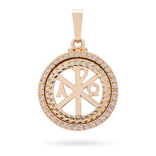 Medaglia Croce della Pace in oro giallo con cornice in cristallo di zirconi p...