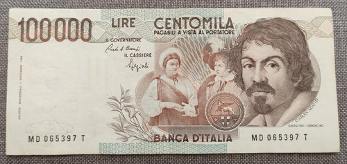 100000 lire caravaggio - lire, 1°