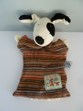 *. DOUDOU MARIONNETTE MOULIN ROTY CHIEN NOIR BLANC RAYE LA GRANDE FAMILLE TBE