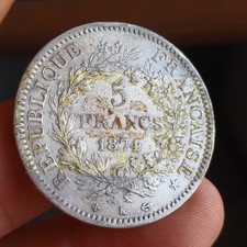 Moneta In Argento 900% G 25 .  5 Franchi 1874 Ercole Zecca Bordeaux Lotto SC12