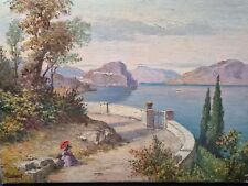 Dipinto Olio Su Tela Villa Giulia Bellaggio. Lago Di Como C. Ferranti 1840-1908