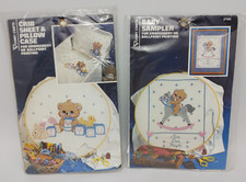 2 Kit Ricamo Annuncio Nascita Bimbo Culla Lenzuolo Federa Artigianato Vogart