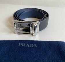 cintura uomo PRADA pelle saffiano reversibile blu nera black blue leather