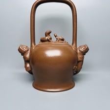 Yixing Teiera Argilla Viola Argilla Avvolta a Mano Antica Replica Gongfu Intagliato Sollevamento