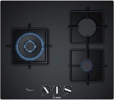 Bosch Piano Cottura Piano Cottura a Gas 3 Fuochi, Nero, Vetro Temperato, PPC6A6B10