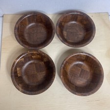 Vintage 70’s MCM Parquet Wooden Basket Weave Salad Bowls Set Of Four  6”