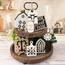 Set Decorazione Vassoio Rustico in Legno Casale a Livelli per Cucina e Soggiorno