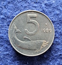 Moneta Italia 5 Lire 1989 " Timone rovesciato " Non Comune