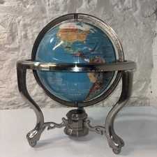 Mappamondo scrivania pesante vintage finitura cromata effetto pietra preziosa bussola autoportante