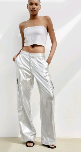 Pantalone cargo zara - cargo, argento