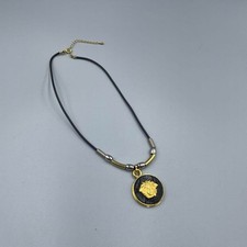 Versace Collana Medusa Cordoncino Pelle Nero Smaltato Vintage Usato