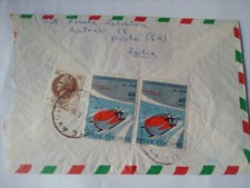 BUSTA  1966 REPUBBLICA coppia 40 lire mondiale bob Avola Siracusa X Uruguay 