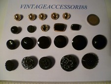 21 BOTTONI MISTI VERO VETRO NERO FIORI ARGENTO ORO AVANZI SARTORIA VINTAGE LEGGI
