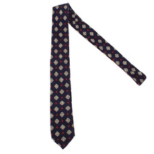 Cravatta collo Tino Cosma nuova con etichetta colore blu con motivo rosso/multi geometrico lana e seta