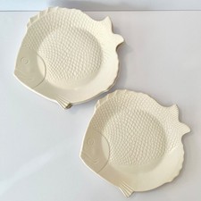 Set 4 pz piatti pesce tonno pollo del mare vintage 10" x 9" ceramica bianco nautico